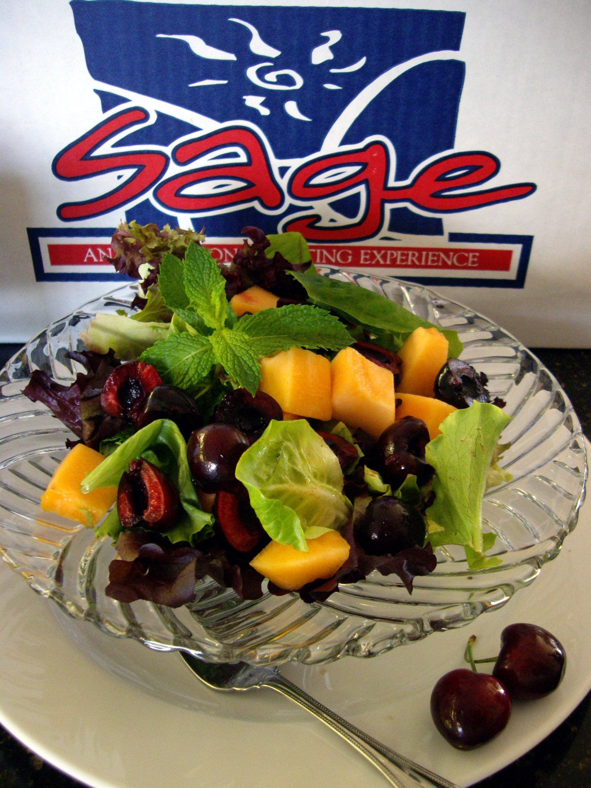 Cherry & Cantaloupe Salad with Minted Spring Mix