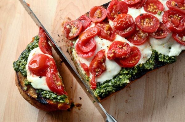 Grilled Bread with Pesto, Burrata and Tomatoes Grilled Bread with Pesto, Burrata and Tomatoes