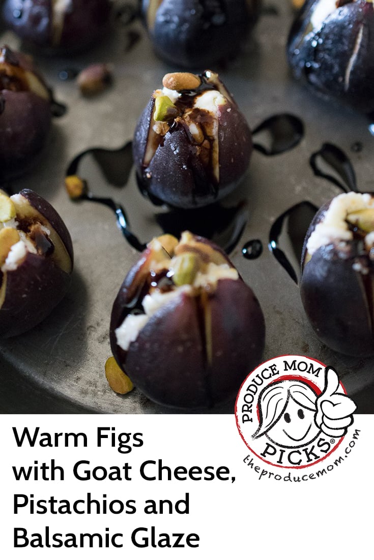 Warm Figs with Goat Cheese, Pistachios and Balsamic Glaze from Culinary Ginger
