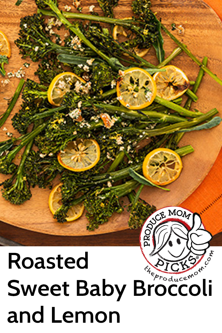 Roasted Sweet Baby Broccoli and Lemon with Parmesan Pecan Gremolata from Josie’s Organics