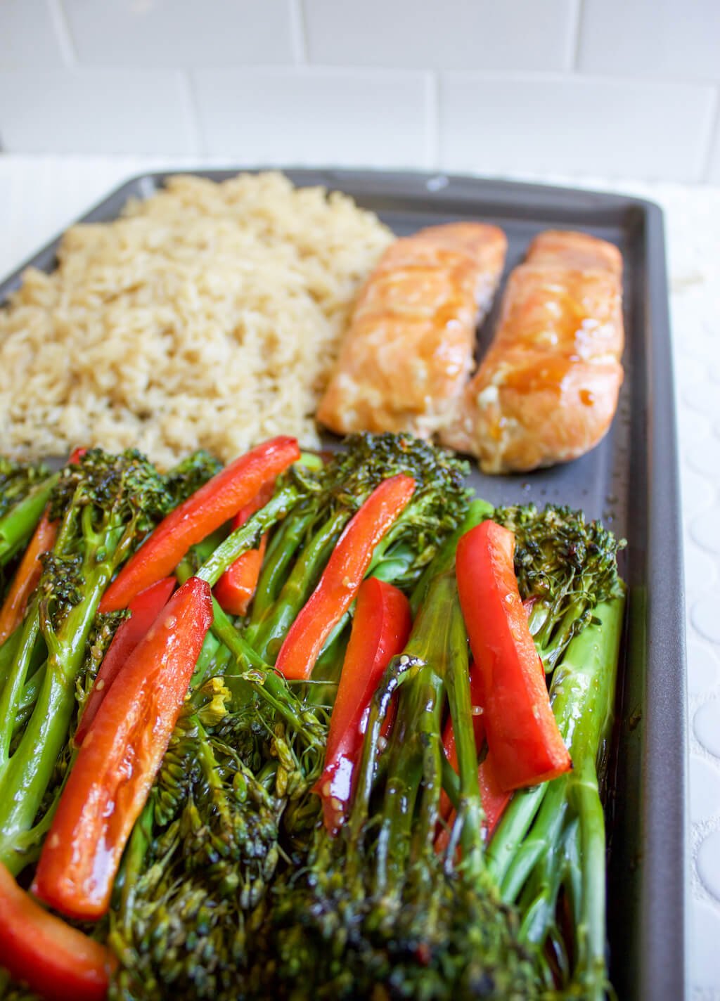 Baked Salmon and Sesame Glazed Broccolini Sheet Pan