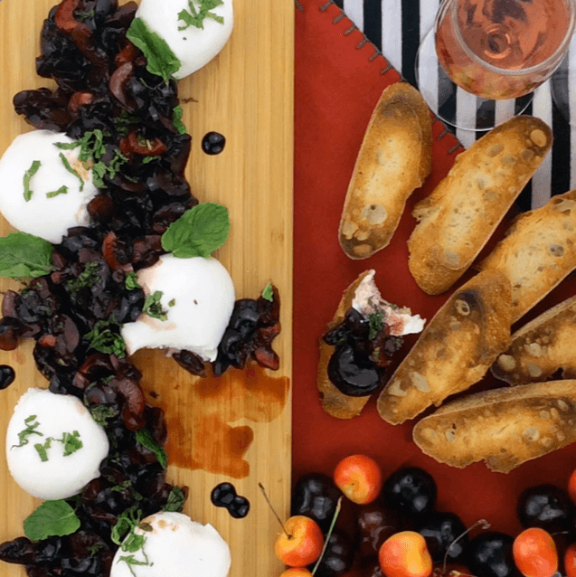 Burrata with Balsamic Cherries and Mint