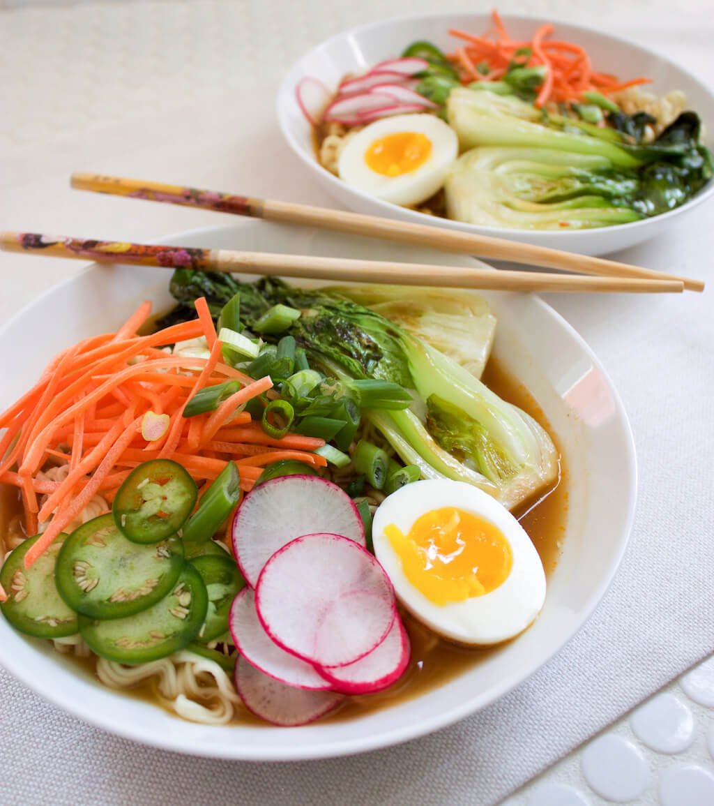 Spicy Vegetarian Ramen Soup with Baby Bok Choy