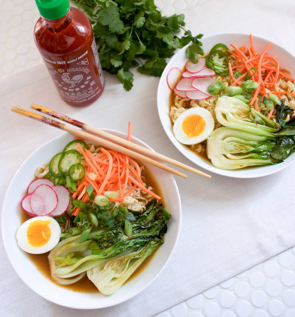 Spicy Vegetarian Ramen Soup with Baby Bok Choy