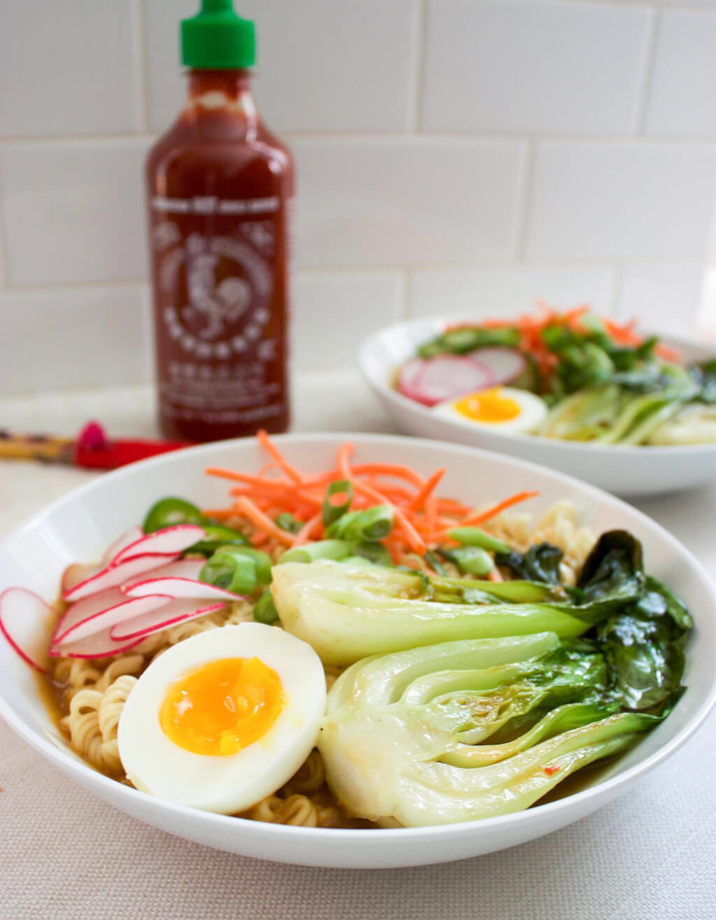 Spicy Vegetarian Ramen Soup with Baby Bok Choy