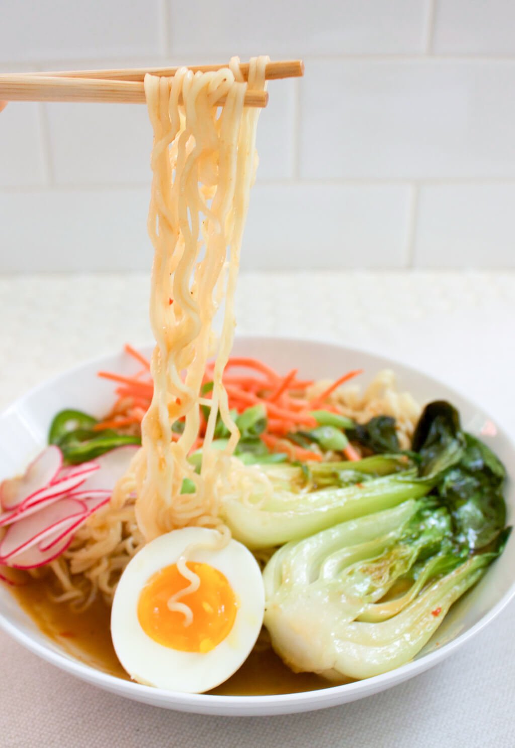 Spicy Vegetarian Ramen Soup with Baby Bok Choy