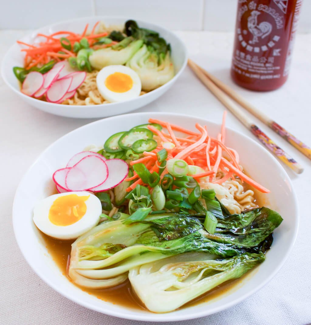 Spicy Vegetarian Ramen Soup with Baby Bok Choy