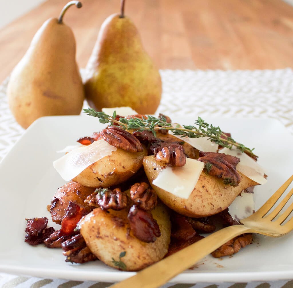 Savory Bosc Pear Salad with Bacon & Toasted Pecans