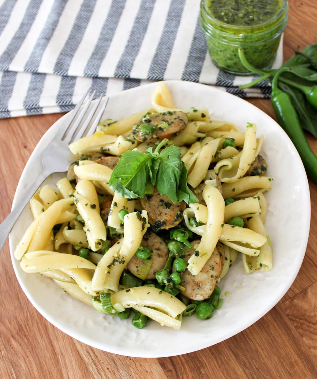 Serrano Pepper Pesto Pasta with Chicken Sausage