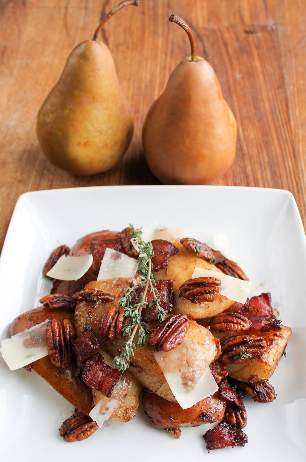 Savory Bosc Pear Salad with Bacon & Toasted Pecans