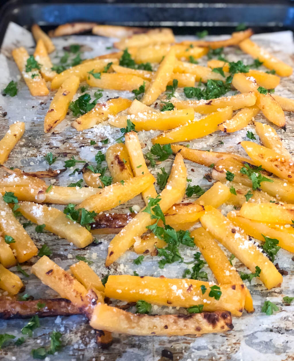 Oven-Baked Garlic and Parmesan Rutabaga Fries