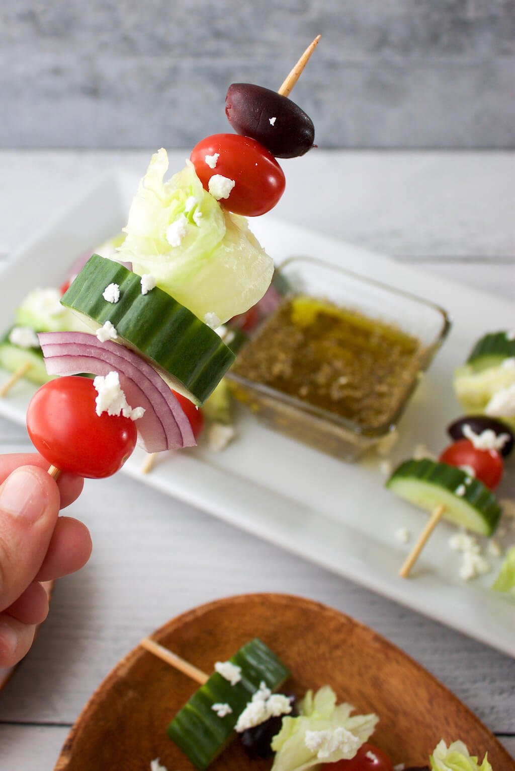 Greek Salad Skewers (Party Favorite!) - Little Broken