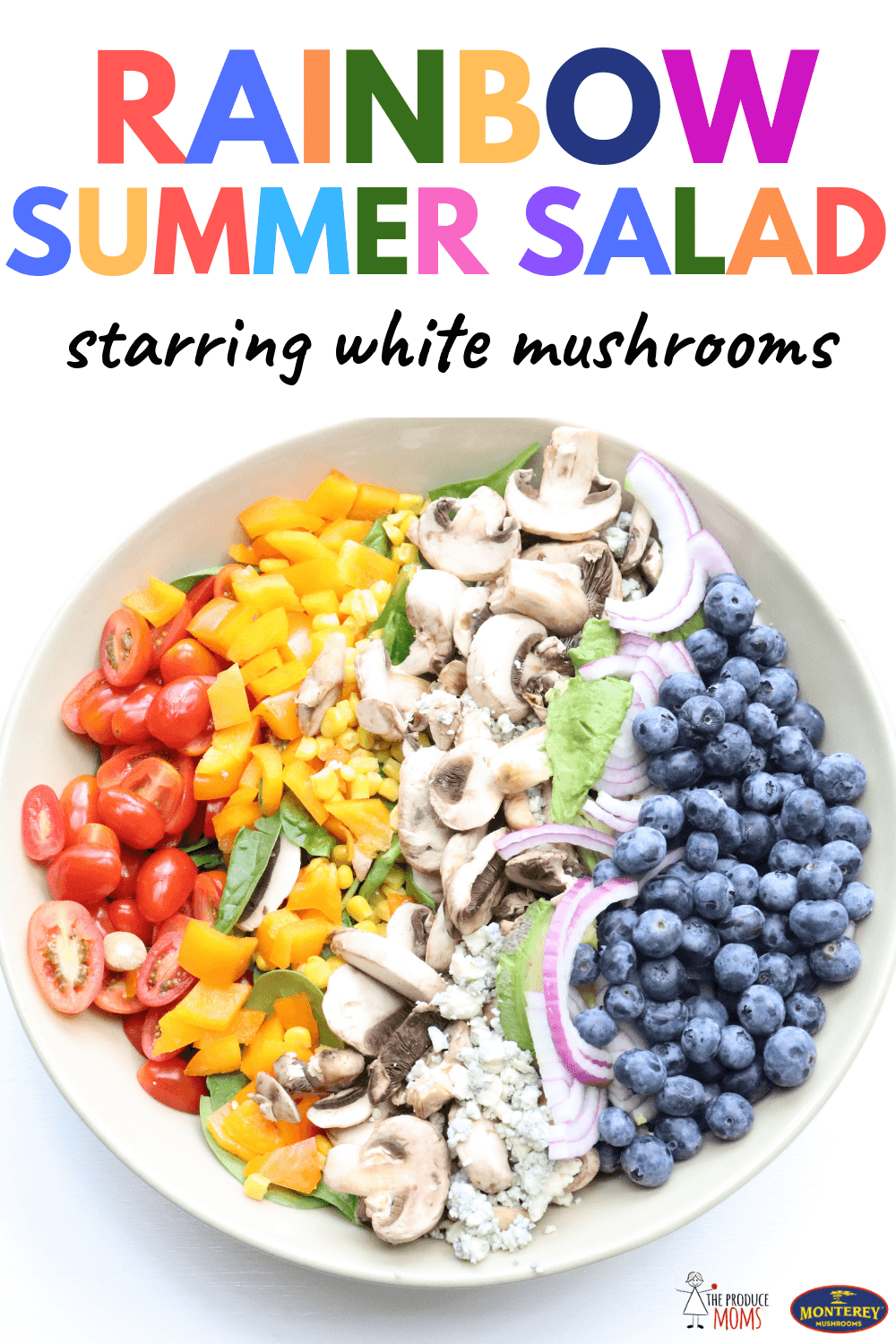 Rainbow Summer Salad with White Mushrooms