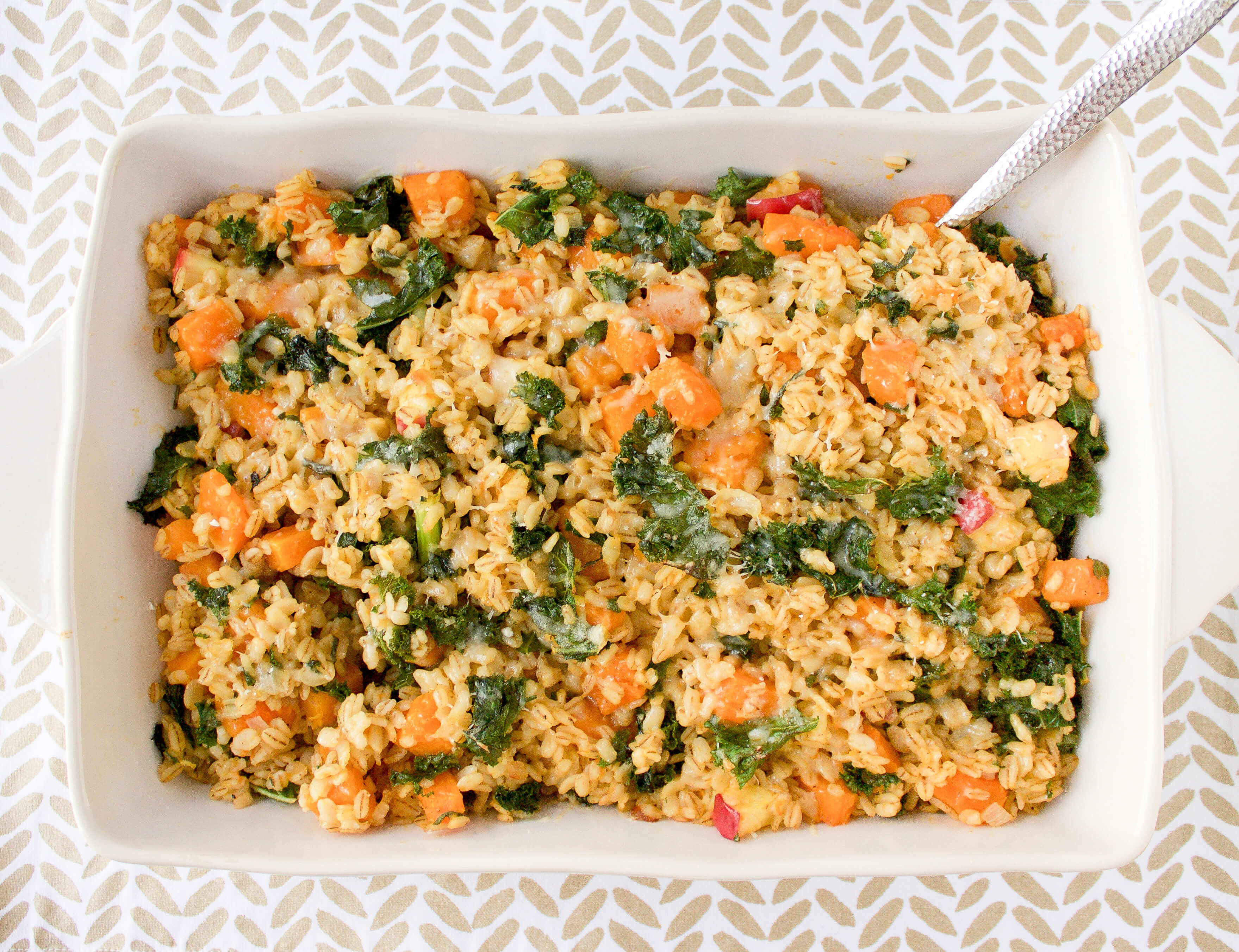 Barley Stuffing with Butternut Squash, Apples, and Kale