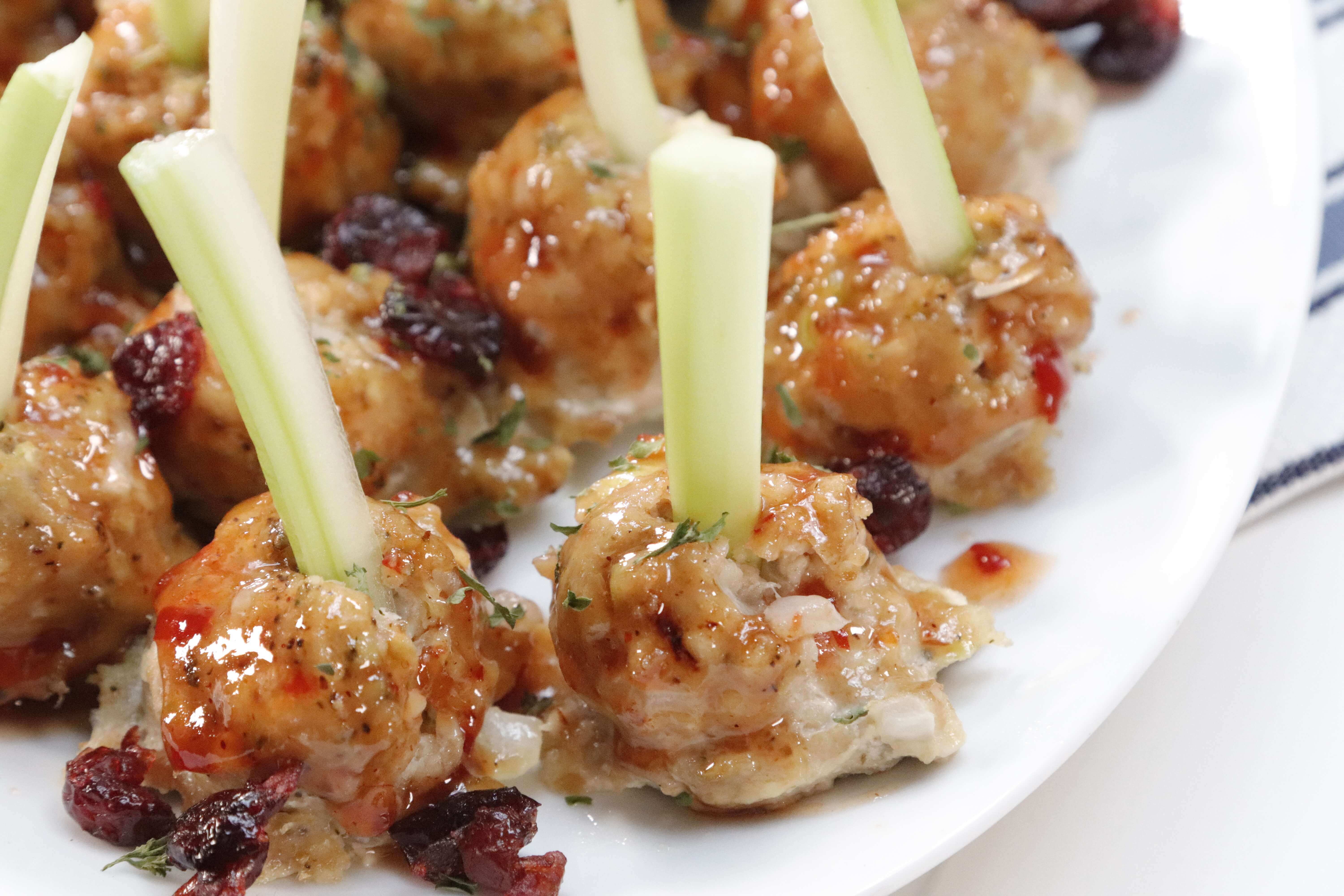 Turkey Meatballs and Celery with Cranberry Chili Sauce