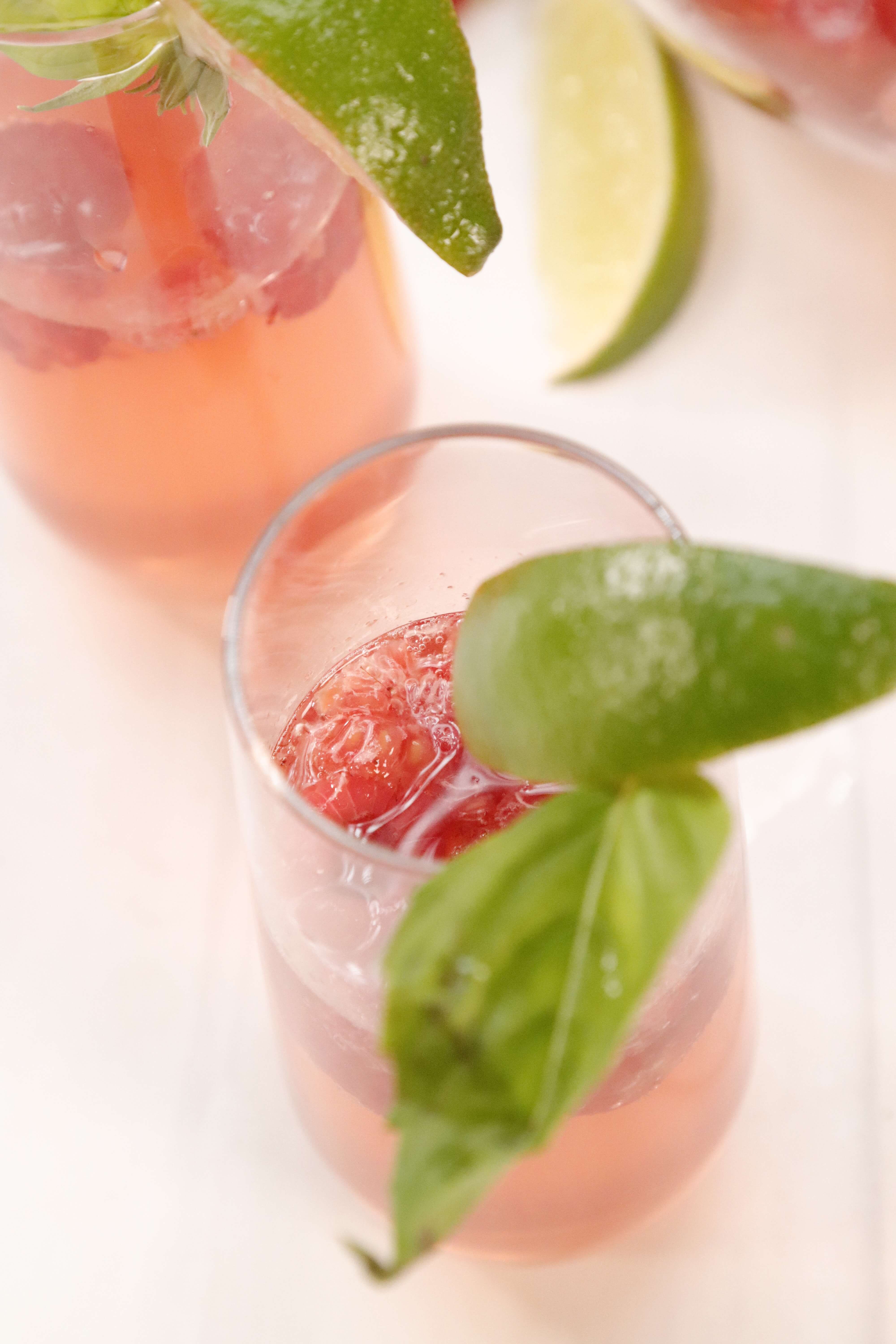 Basil Lime Raspberry Champagne Cocktail