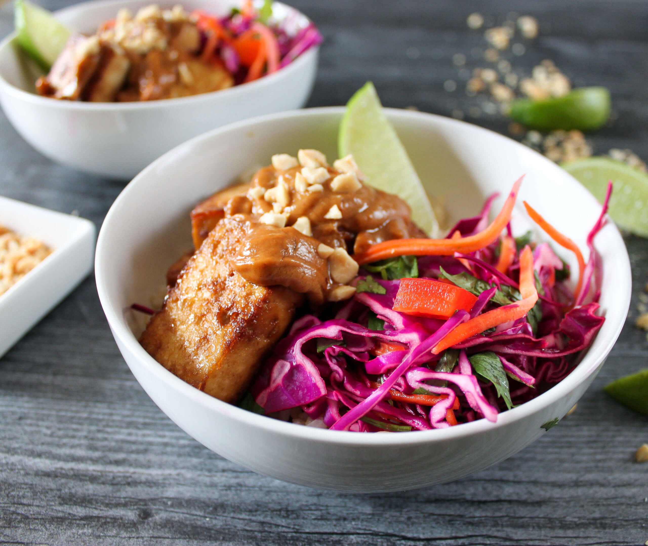 Veggie Tofu Bowls With Peanut Sauce