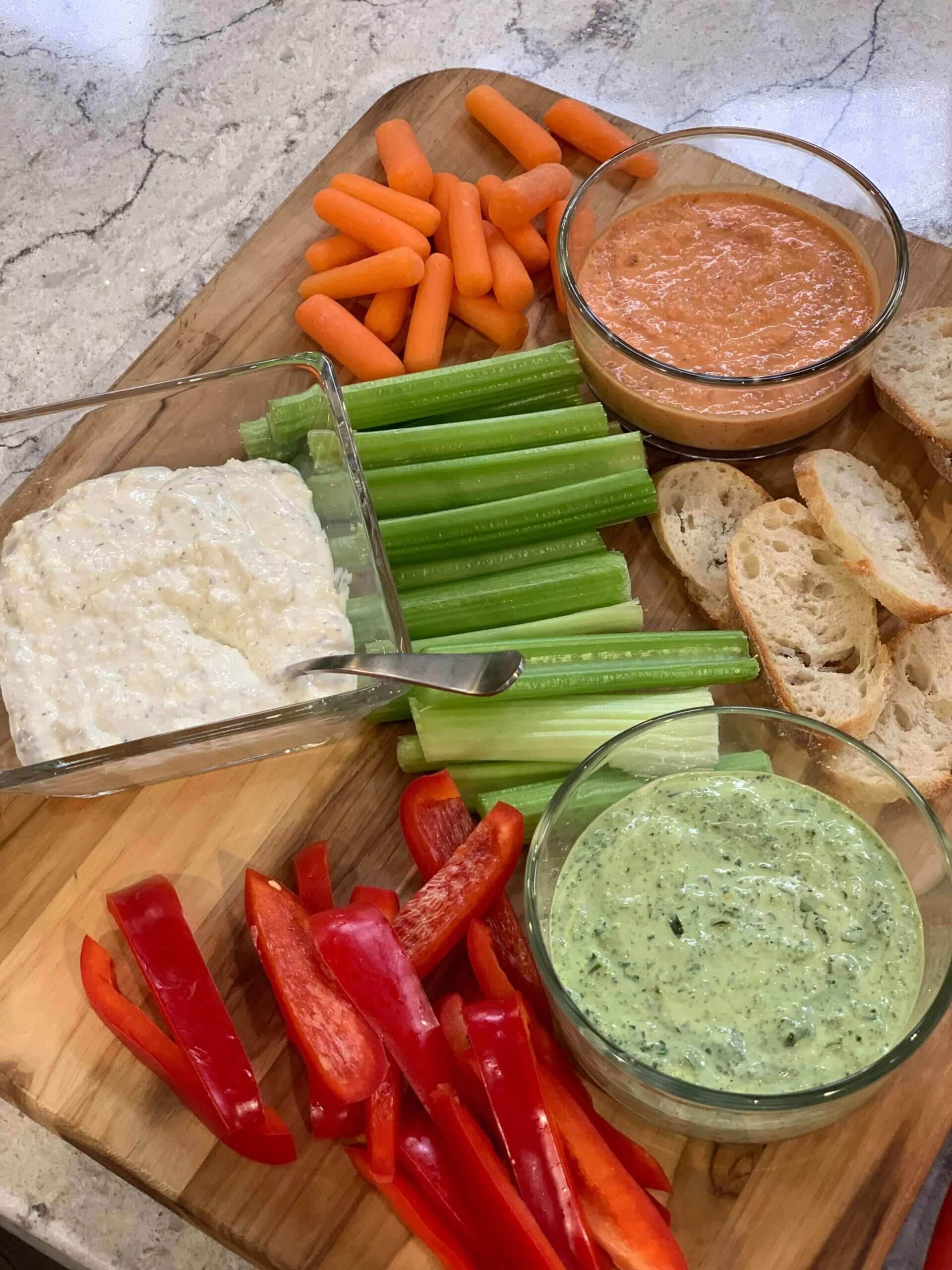 Trilogy of Veggie Dips with Celery