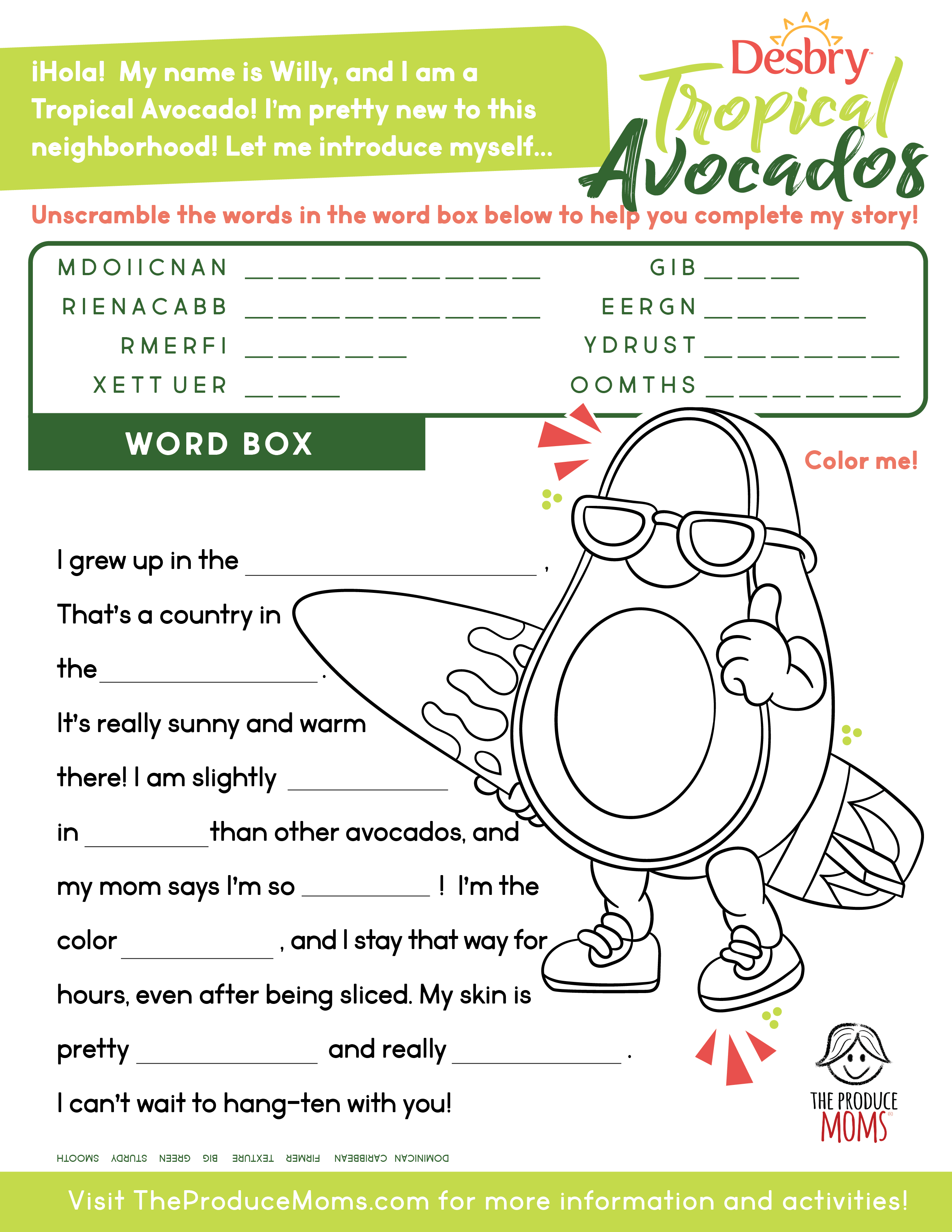 Avocado activity sheet