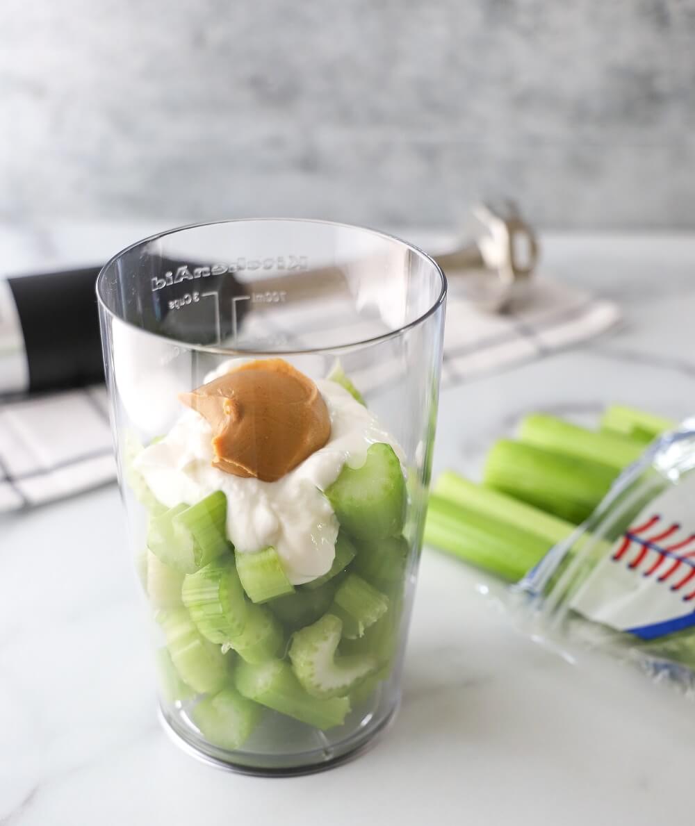 Blending our celery dog treats