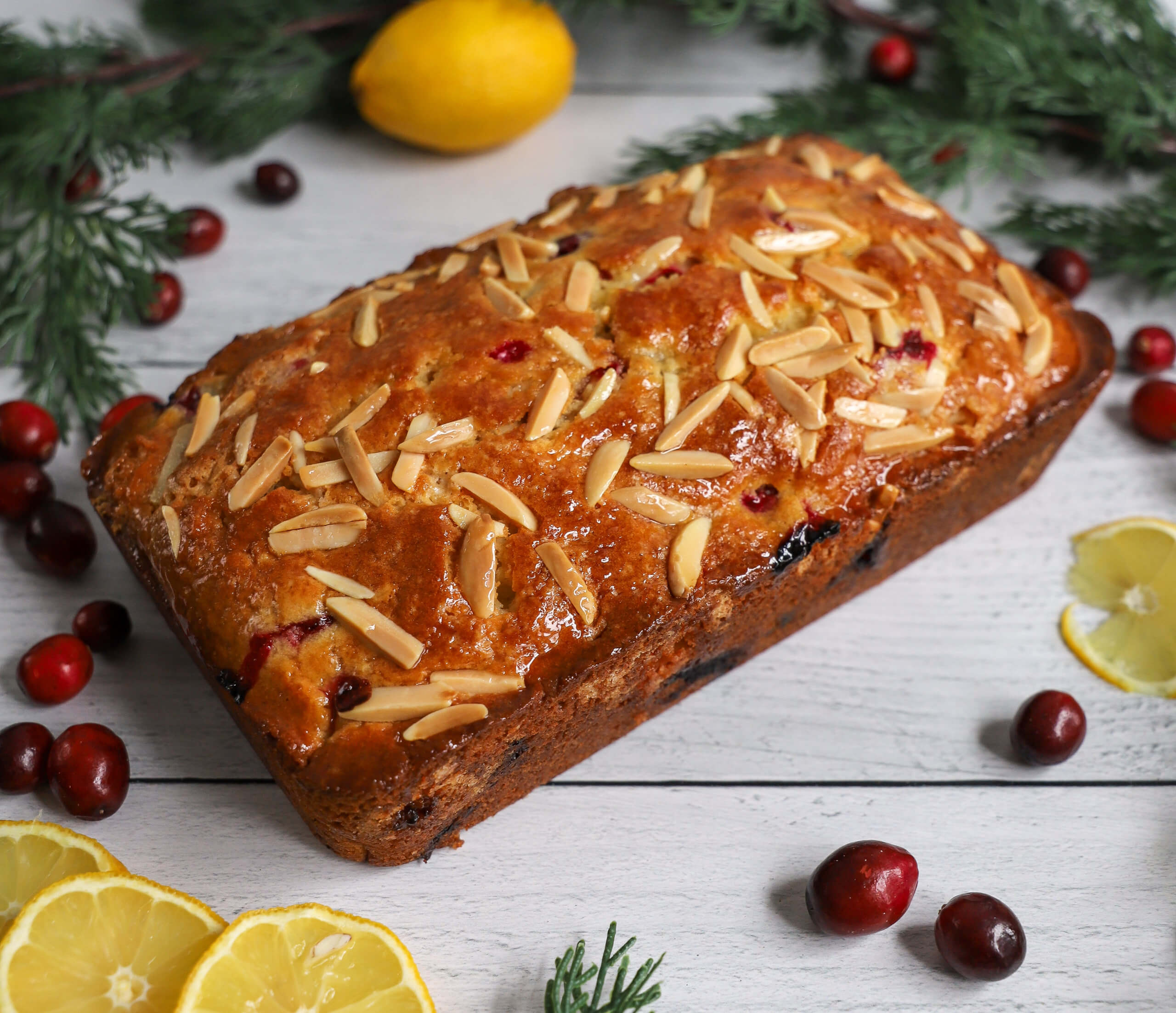 Lemon Cranberry Bread with Almonds