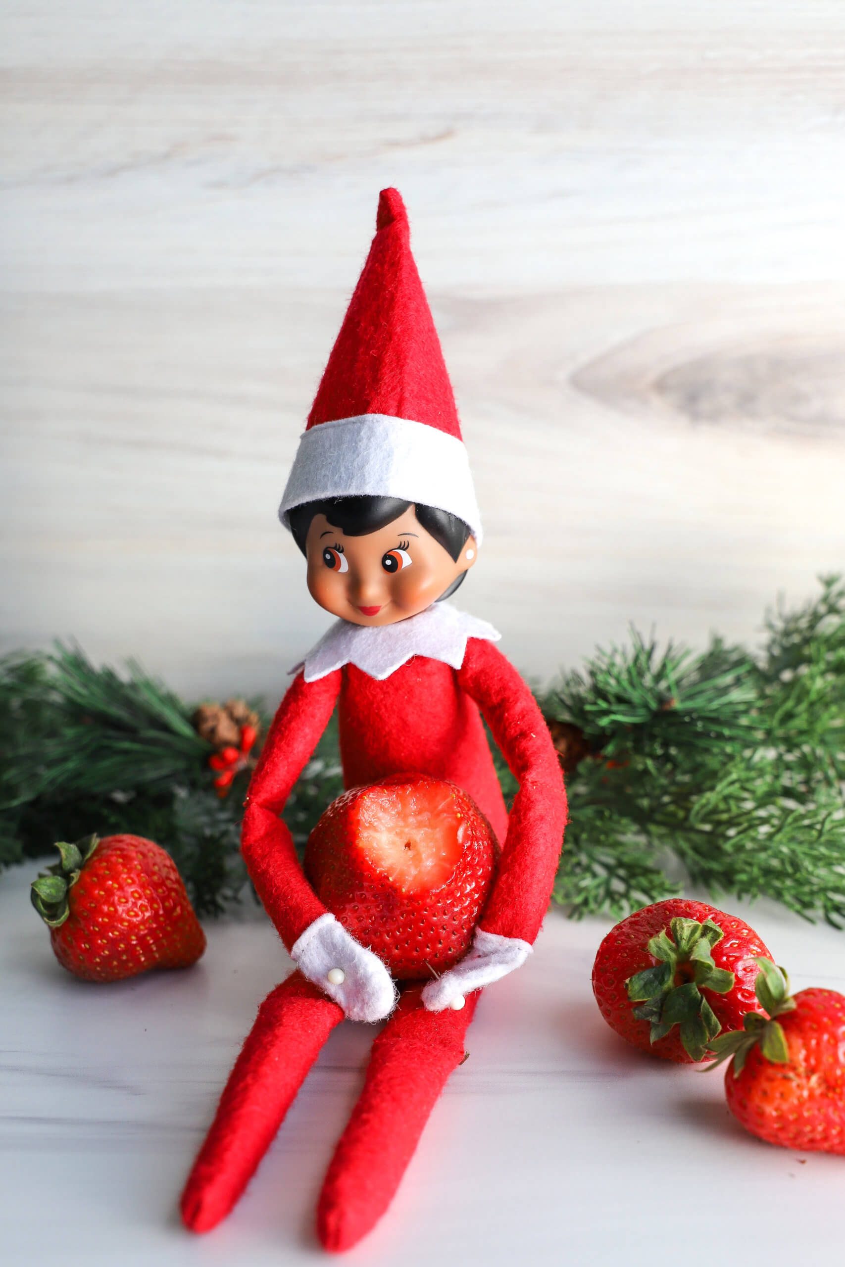 Easy Elf on the Shelf Idea: Eating strawberries