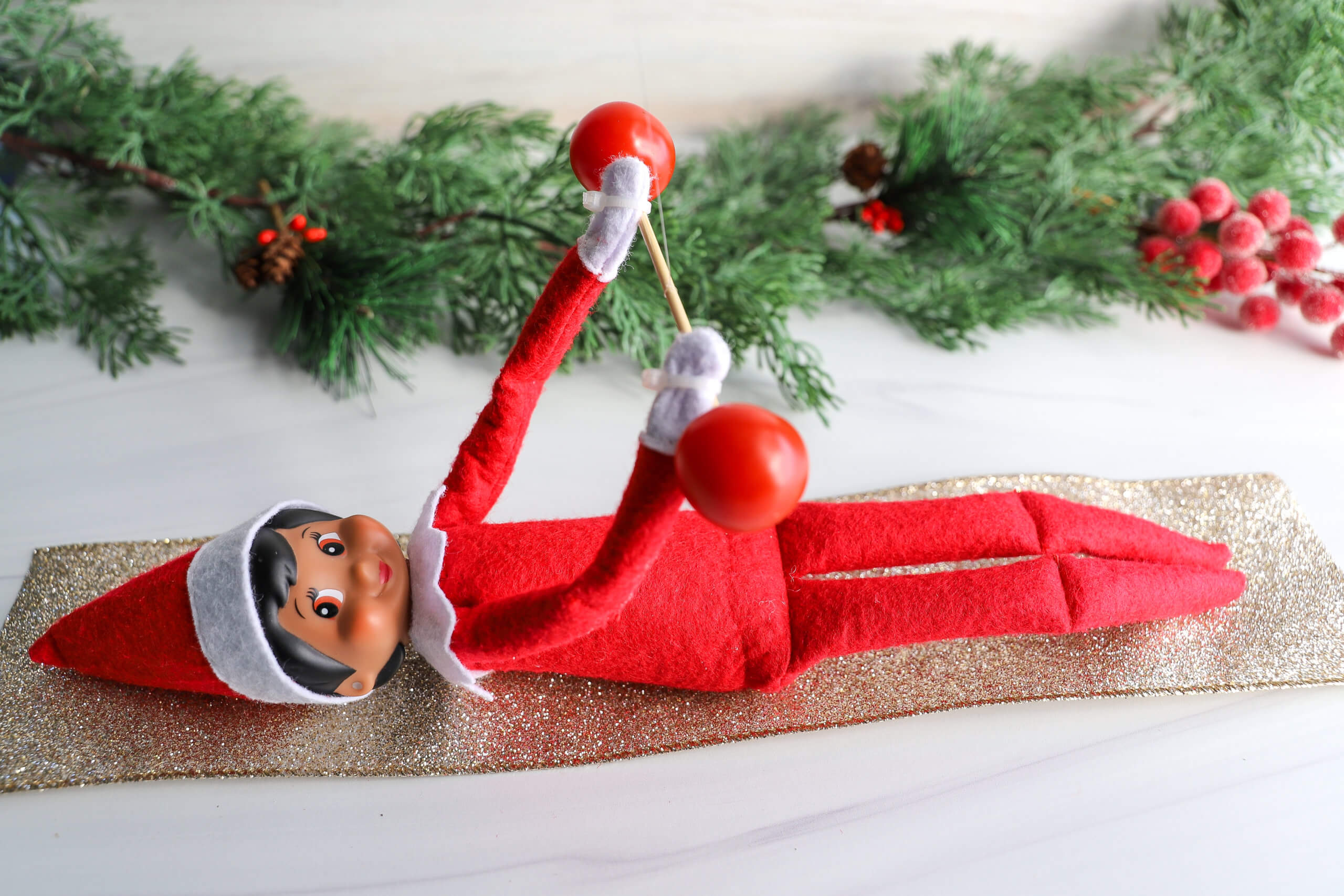 Easy Elf on the Shelf Ideas: Lifting Weights