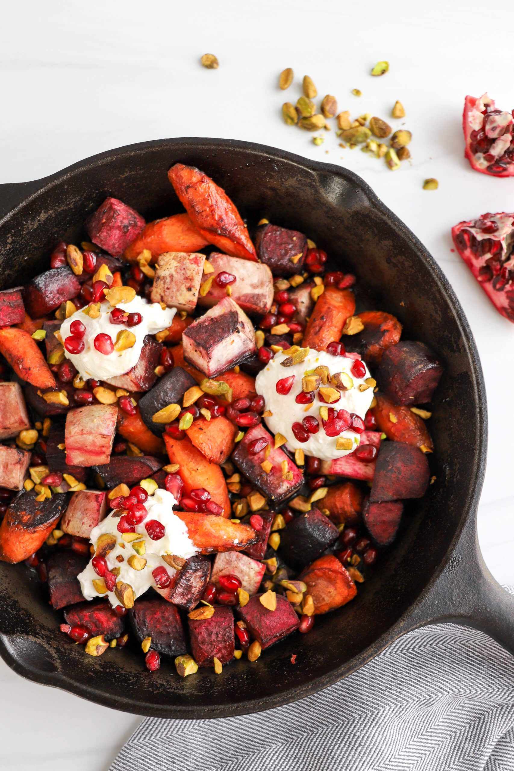 Pomegranate-Glazed Roasted Root Vegetables with Whipped Goat Cheese