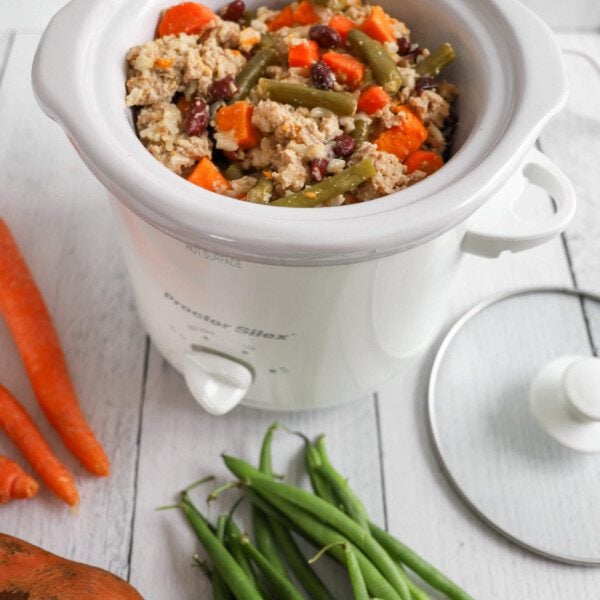 Easy Slow Cooker Dog Food with Ground Turkey and Veggies