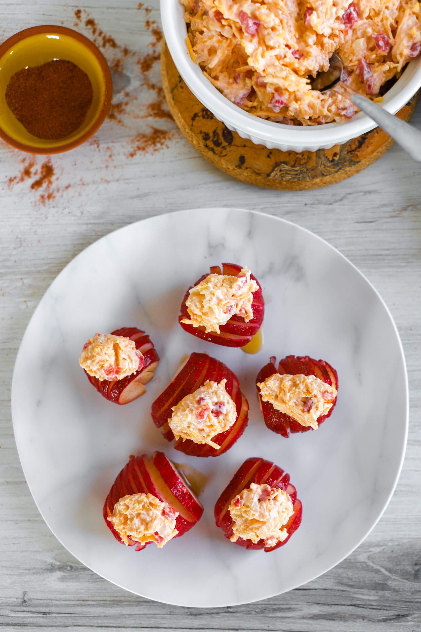 Cajun-Spiced Hasselback Radishes with Pimento Cheese
