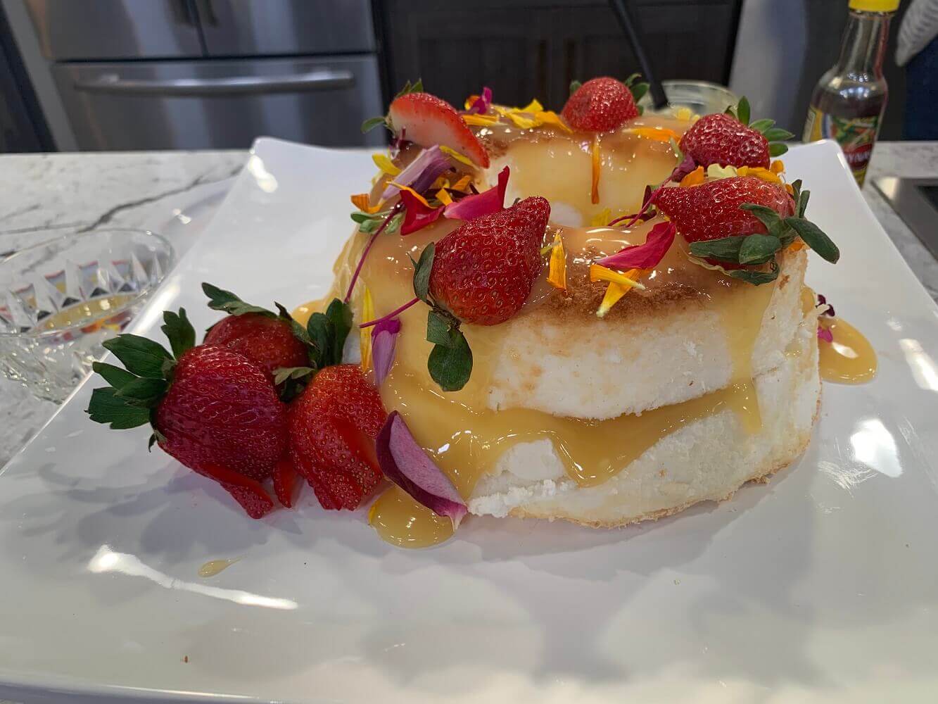 Angel Food Cake with Lemon Curd + Edible Flowers