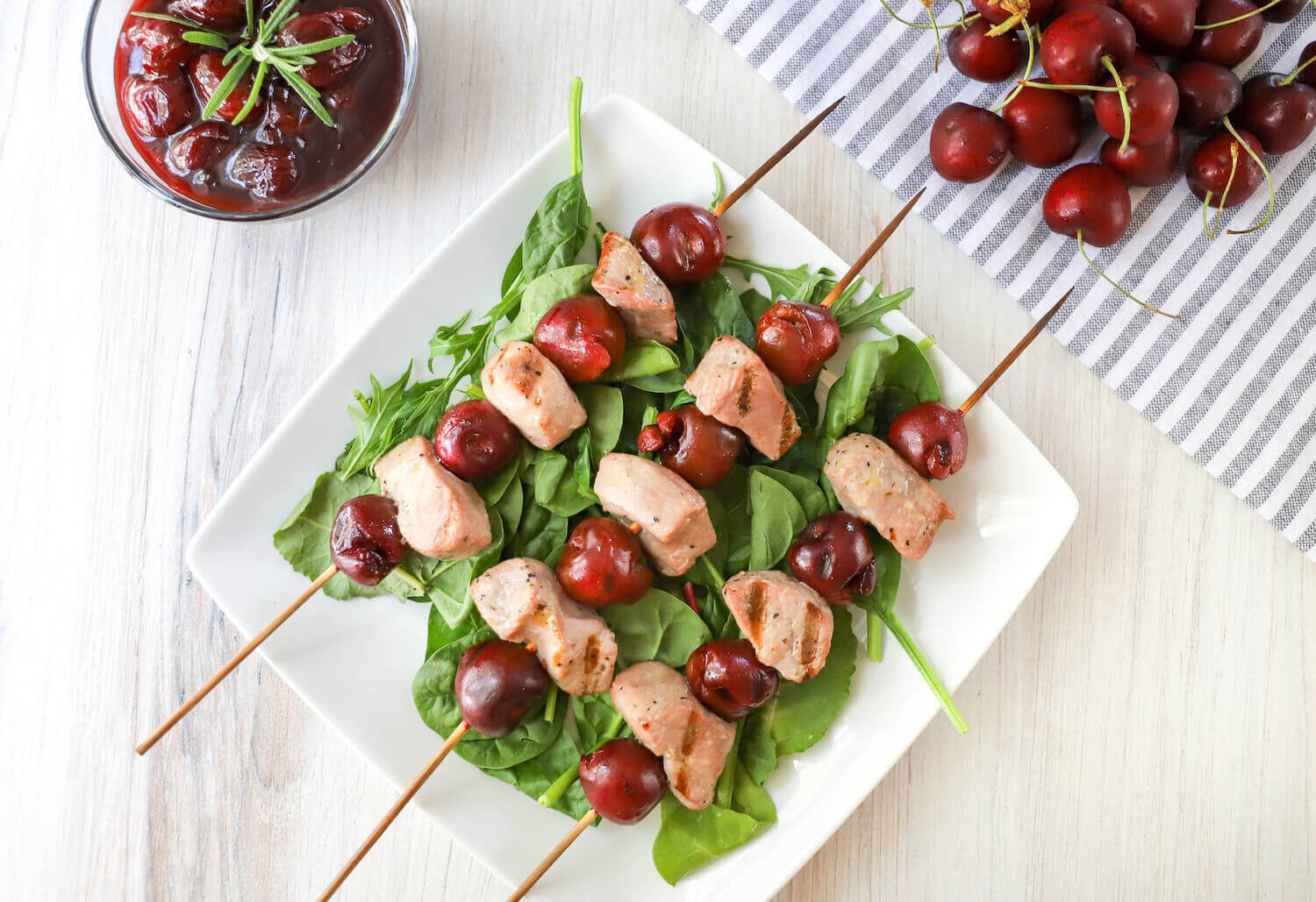 Cherry and Pork Skewers with Cherry Rosemary Sauce