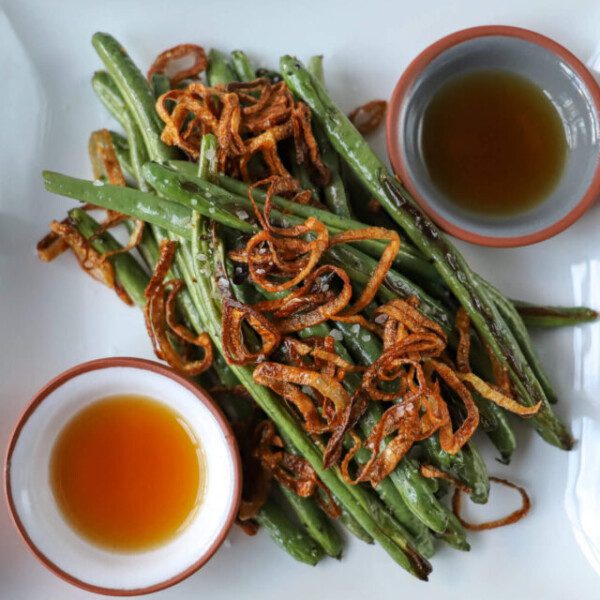 Flat lay photo of Blistered Green Beans