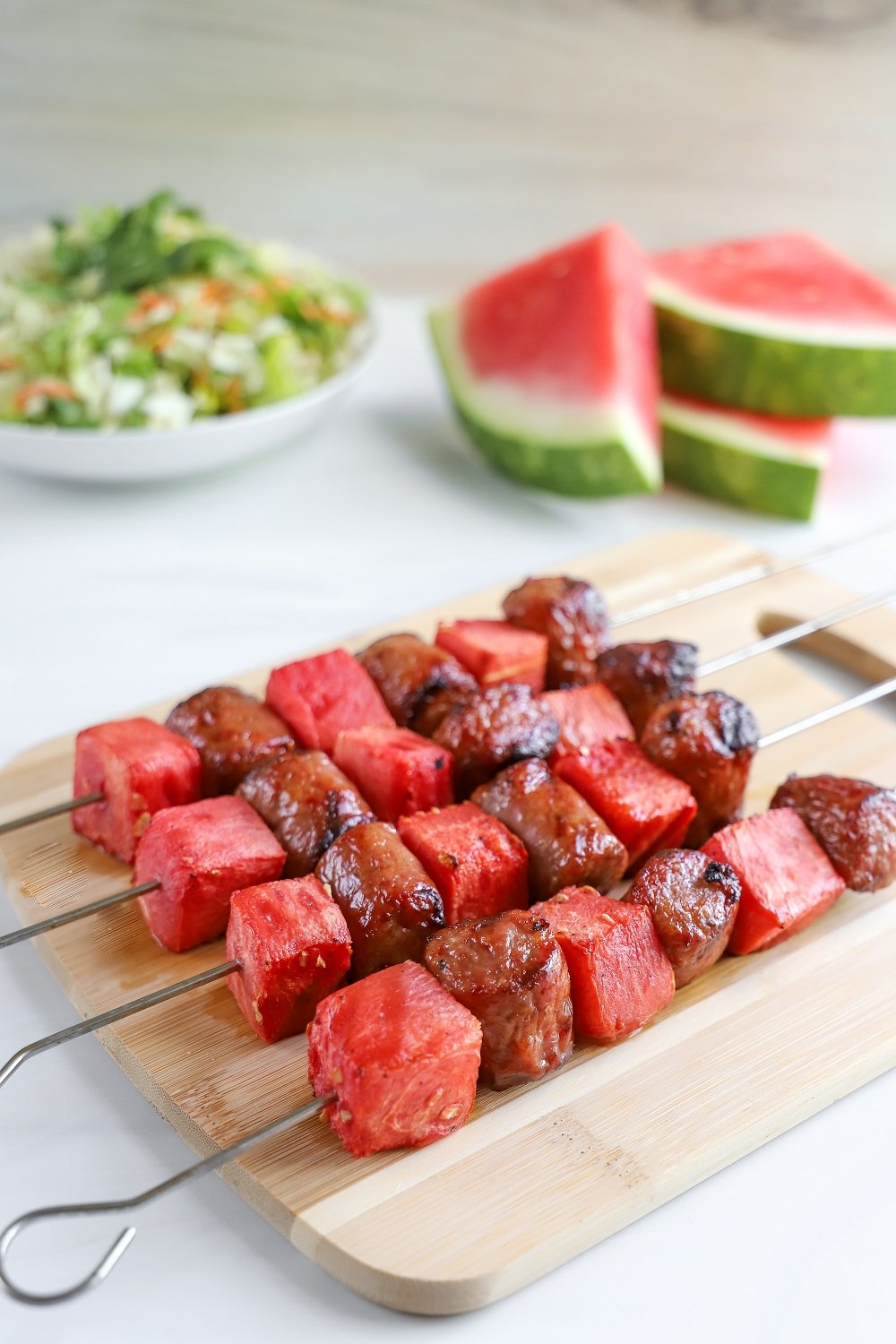 Grilled Watermelon and Italian Sausage Kabobs