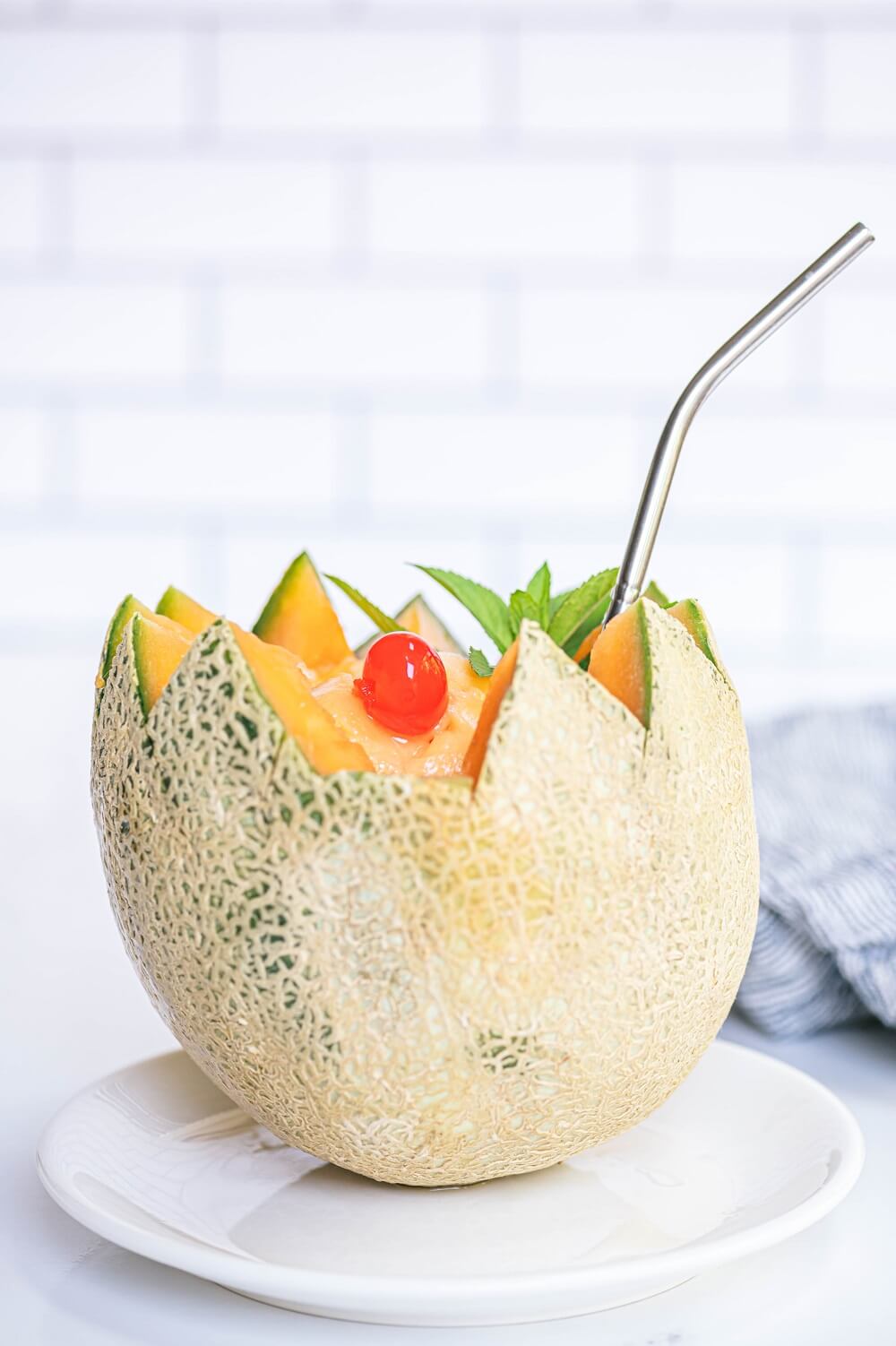 A sorbet float using a cantaloupe