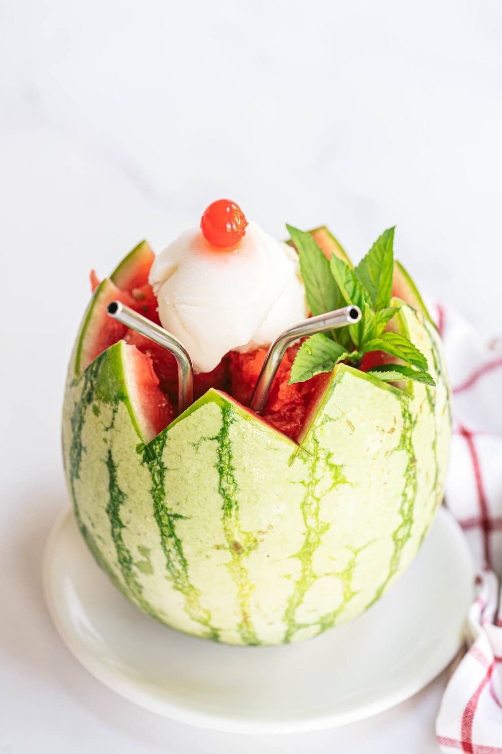 A sorbet float using a mini watermelon