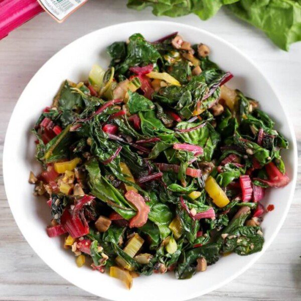Flat lay photo of a plate of Sauteed Swiss Chard