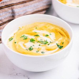 creamy pumpkin soup in a bowl