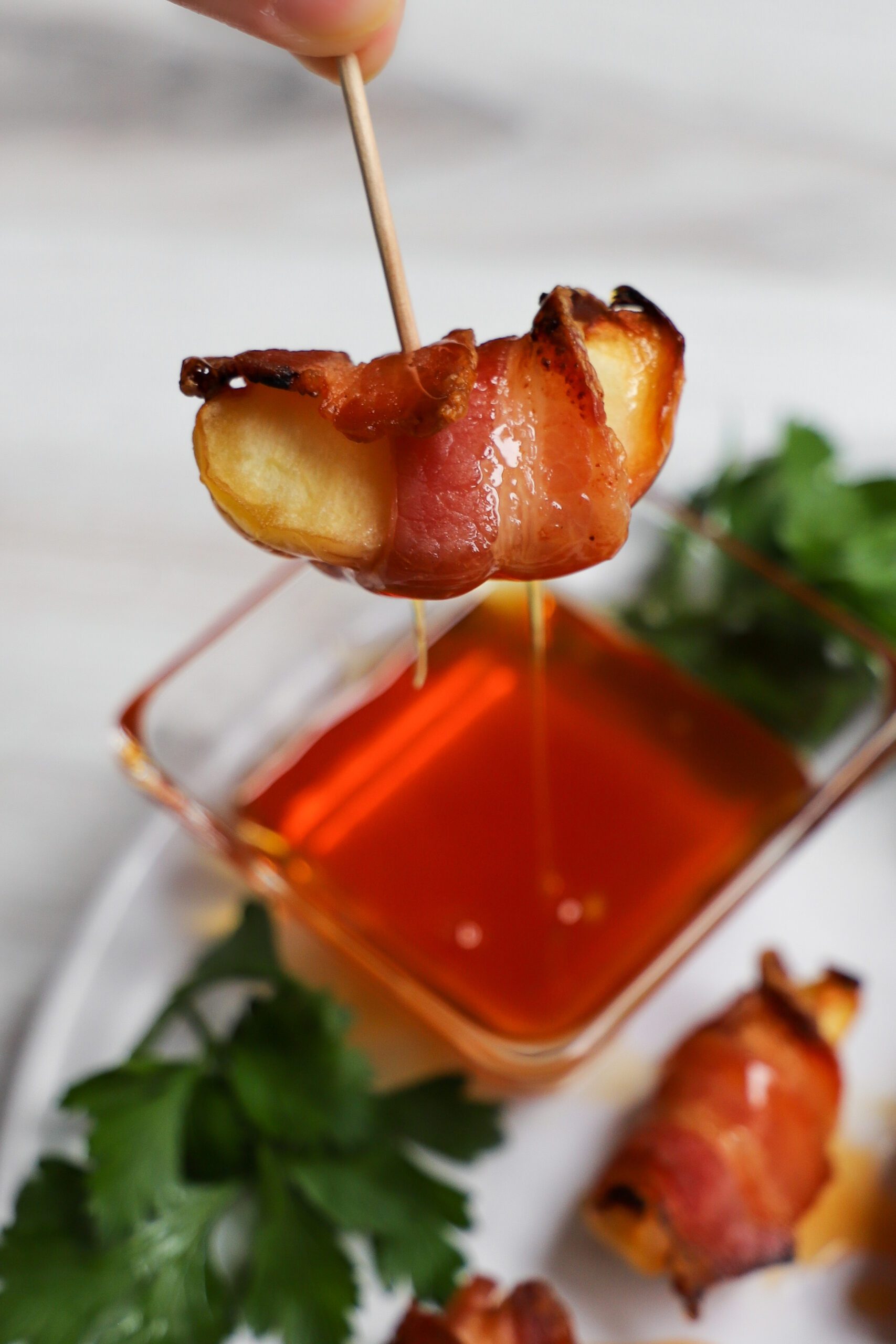 Bacon Wrapped Apples with Hot Honey