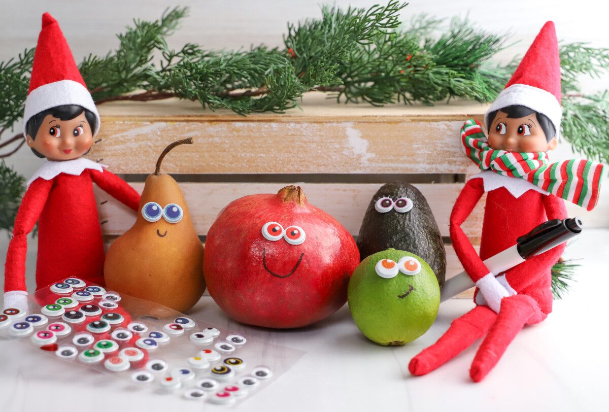Elf on the Shelf Makes Silly Faces on Fruit
