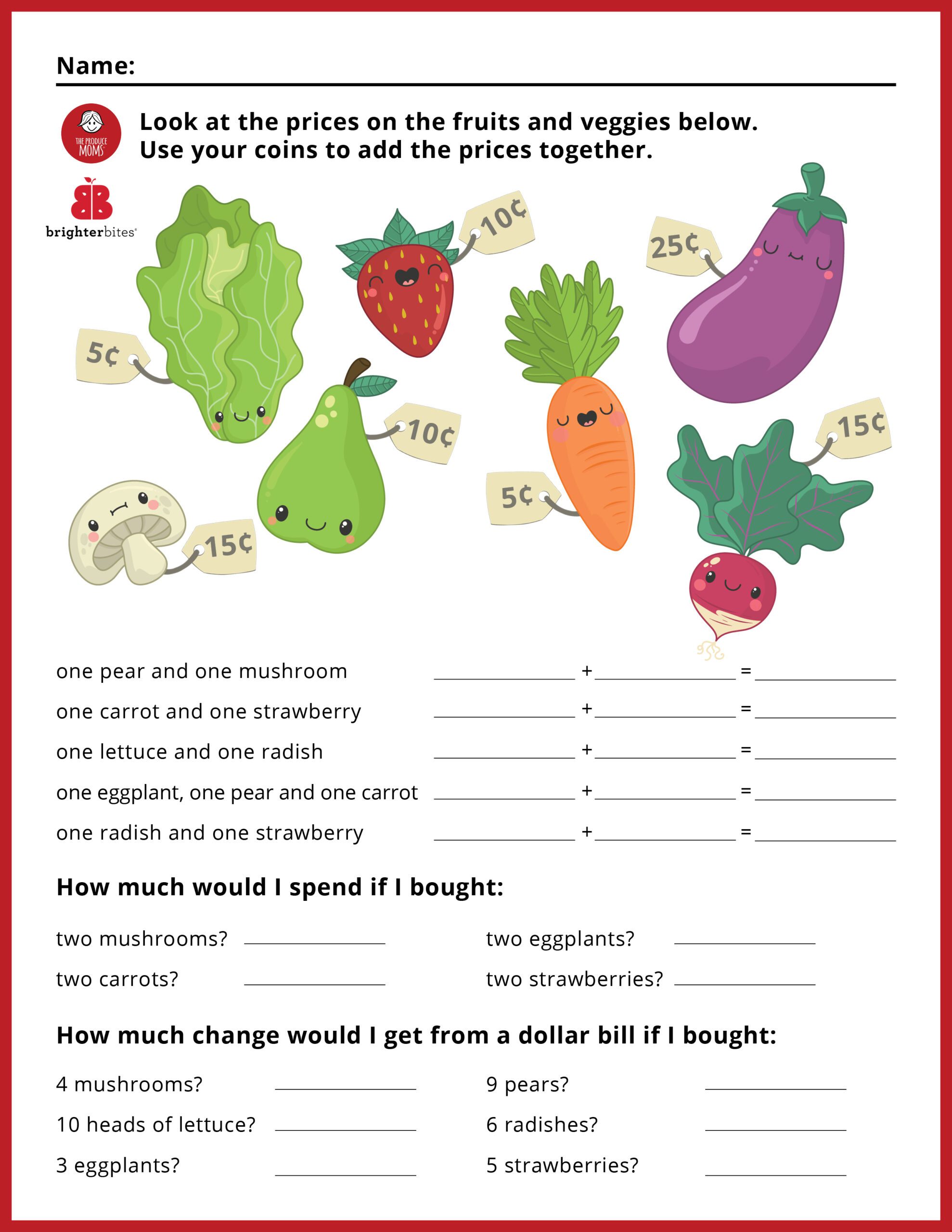 Healthy Meals on a Budget Activity Sheet