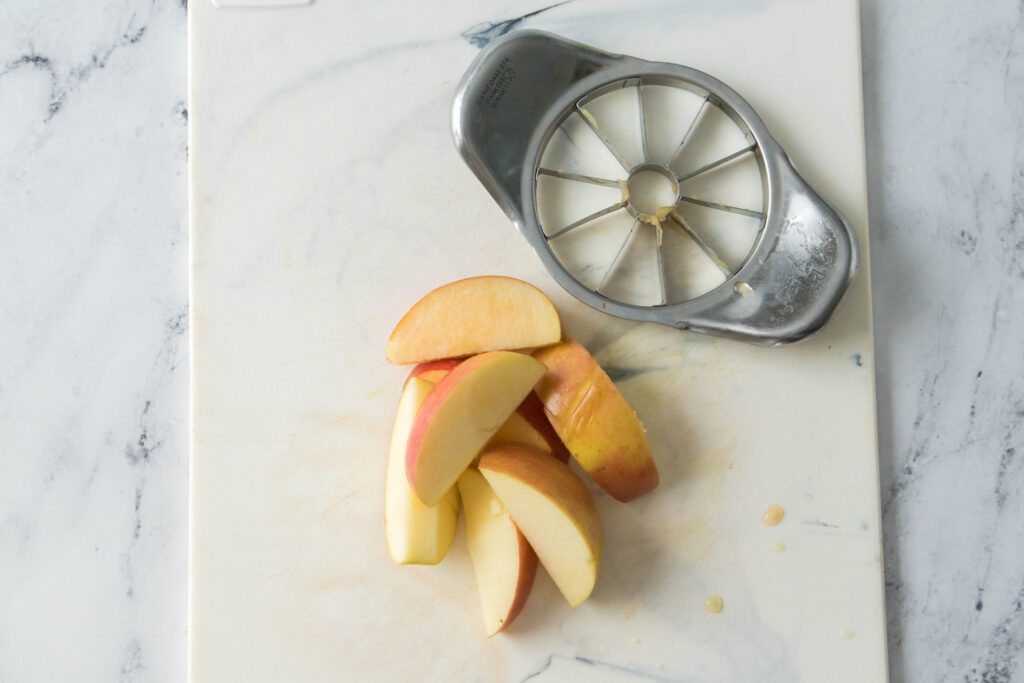 Sliced apples from apple slicer