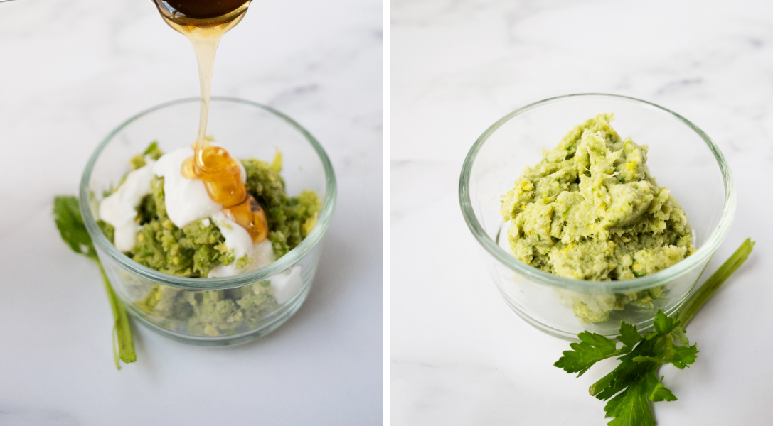 Celery mask ingredients before mixing + celery mask after mixing