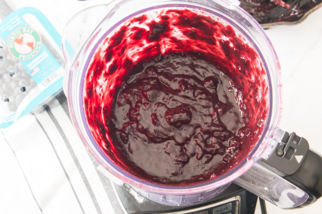 Overhead view of Blueberry BBQ Sauce in blender