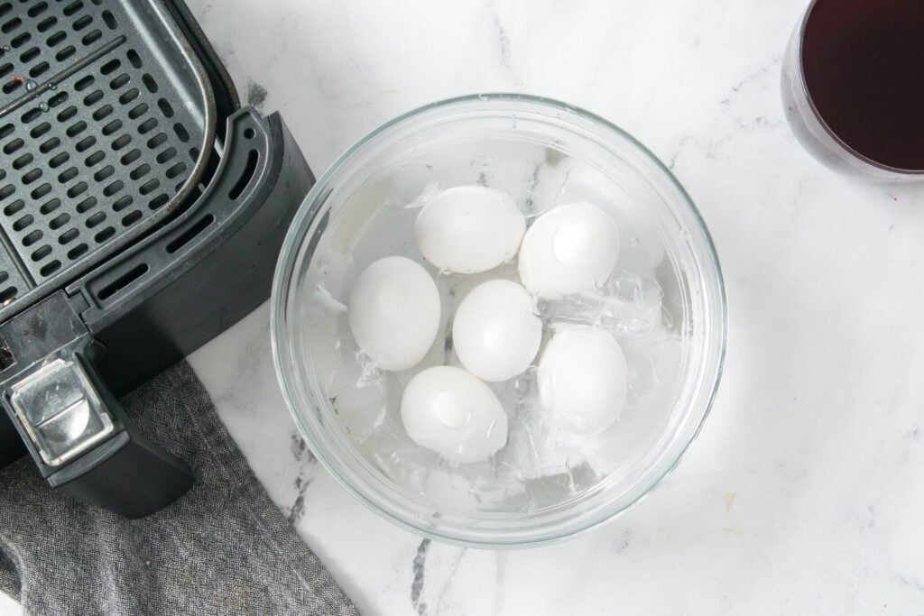 giving the hard boiled eggs an ice bath