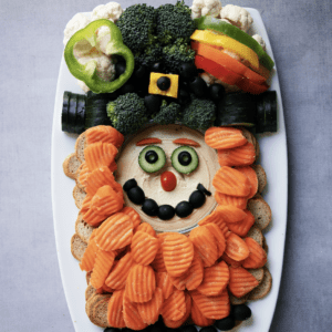 Finished product: Leprechaun veggie tray made from vegetables
