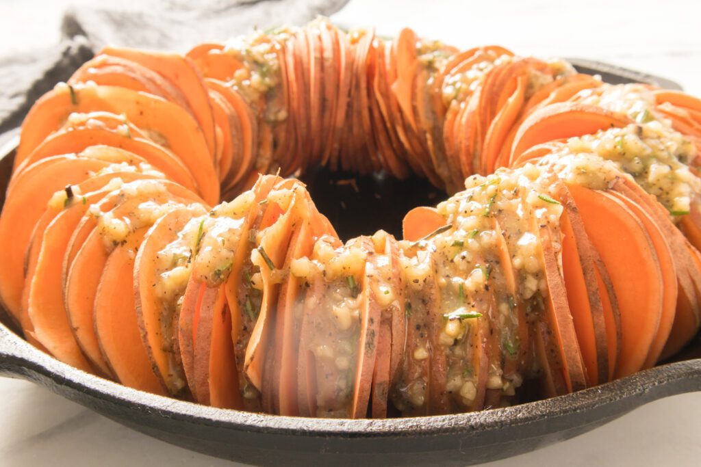 Sweet Potatoes with the butter dressing drizzled on top