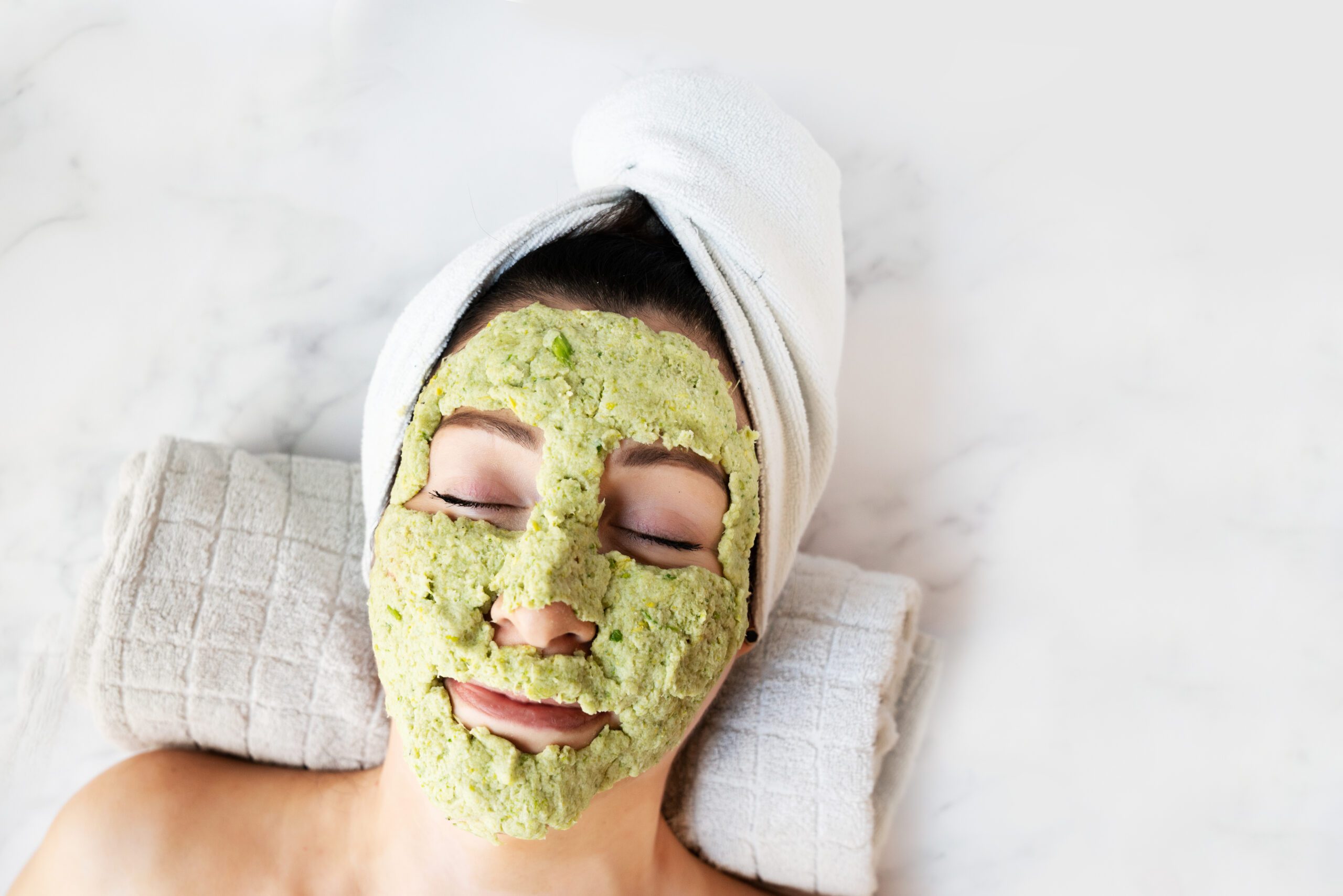 Celery Mask on Woman in white towel