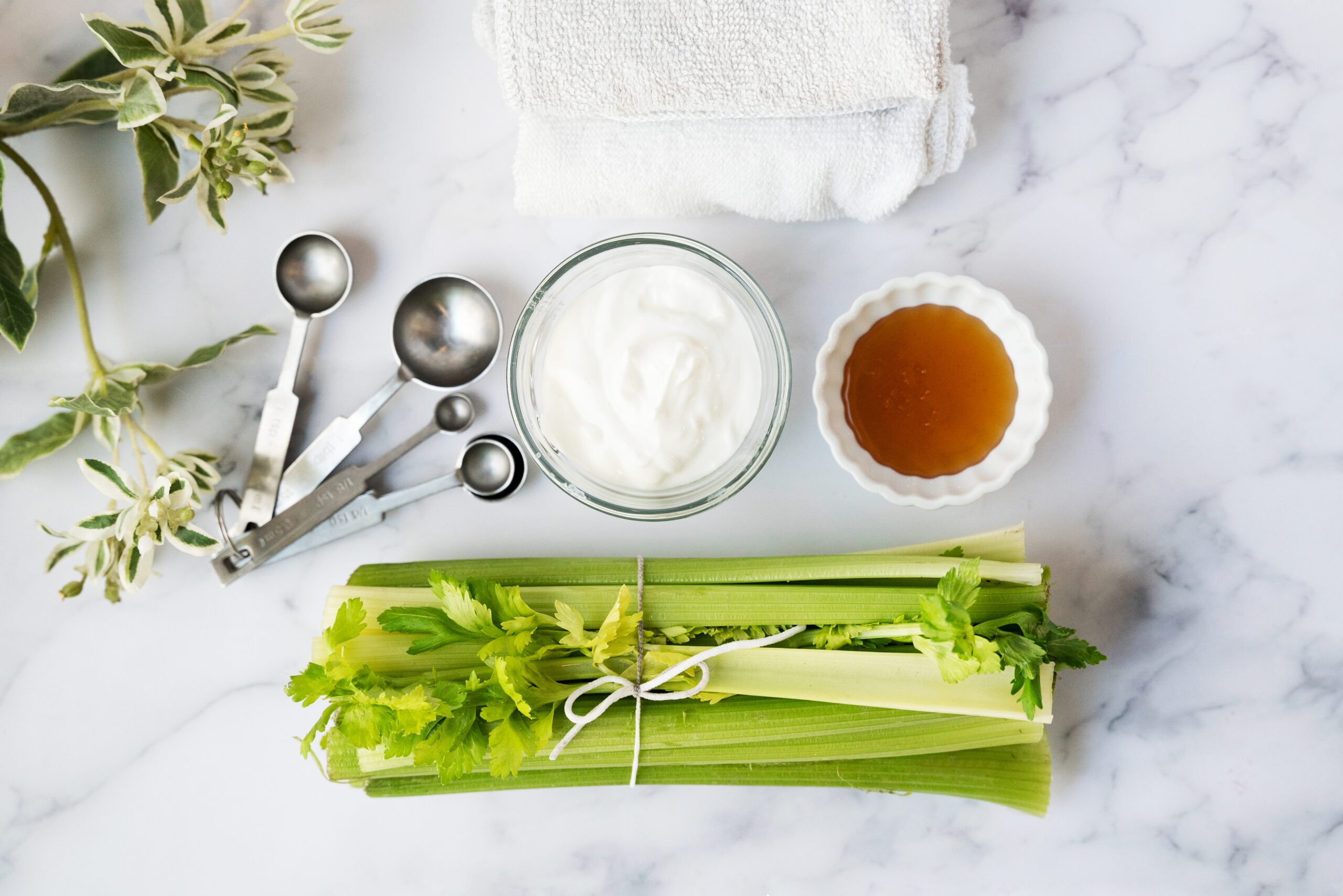 Ingredients for celery mask: celery, yogurt, honey