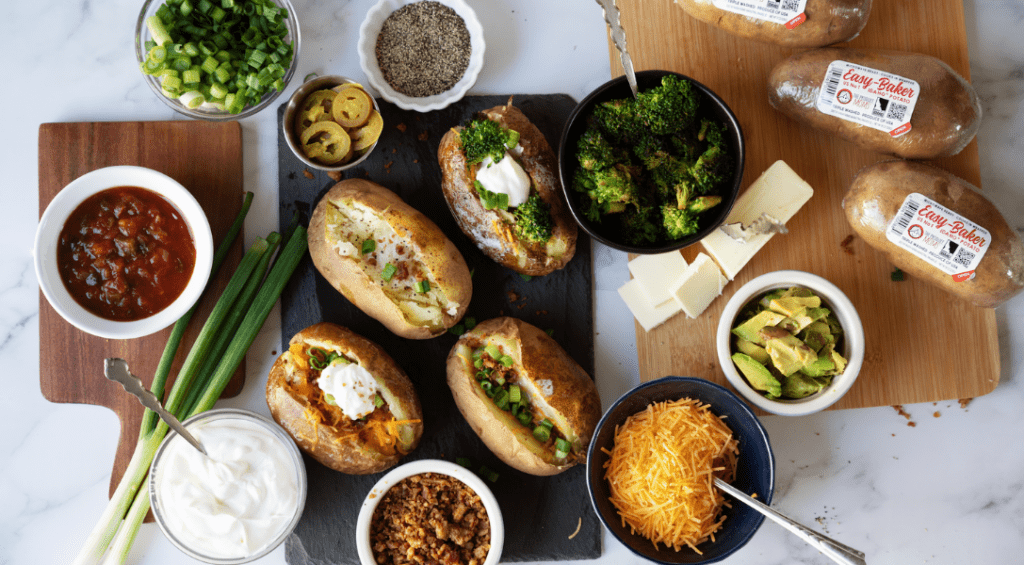 Baked Potatoes with Toppings around it
